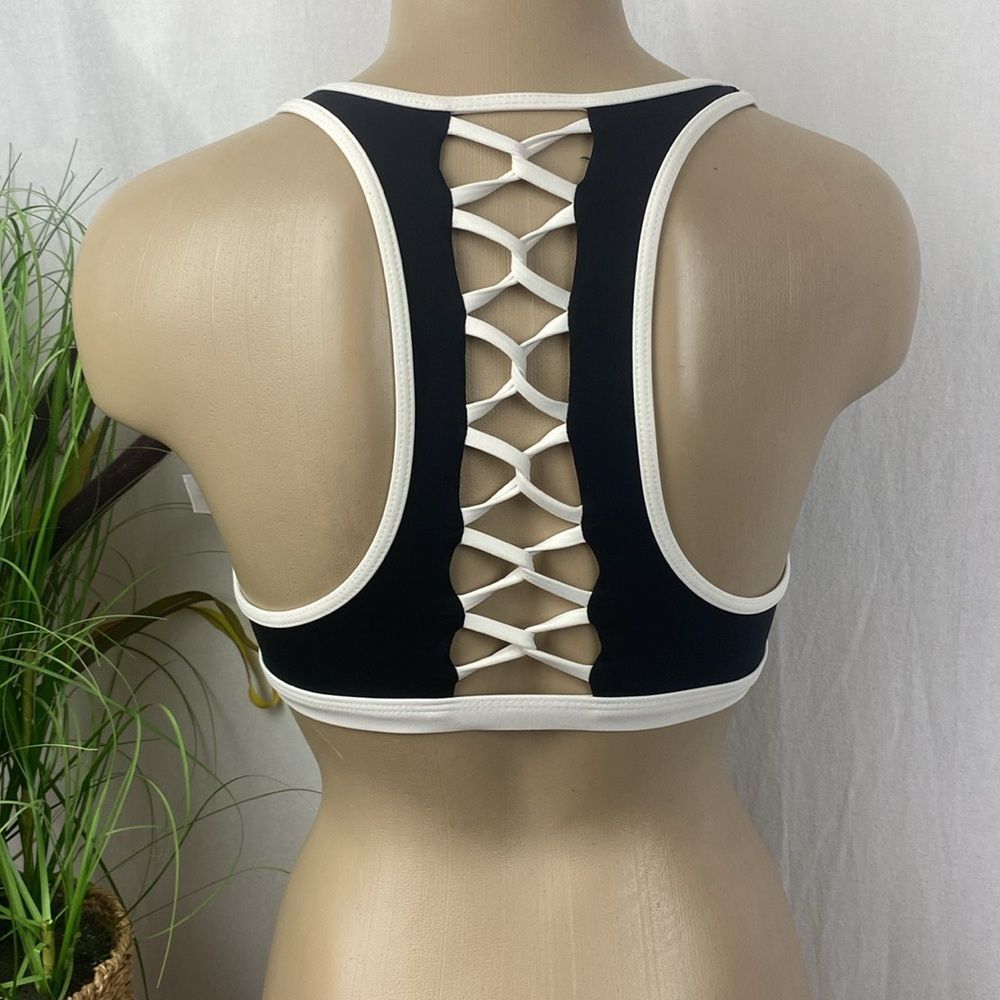 L*Space Black & White Strap Back Bikini Bathing Suit Top M - Picture 4 of 8
